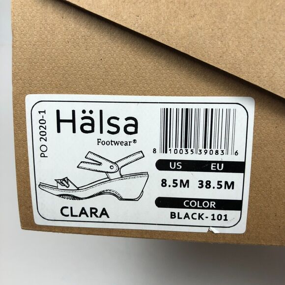 NEW OpBx Halsa Sandals 8.5 Clara Leather Mid Wedge Heels Shoes Ankle Strap Black - Picture 10 of 12